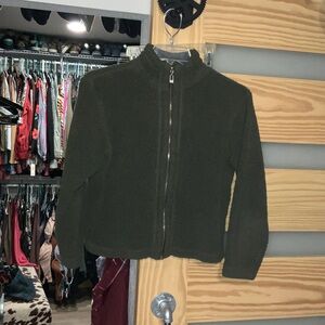 Dark Green Zip-Up Jacket fluffy fleece